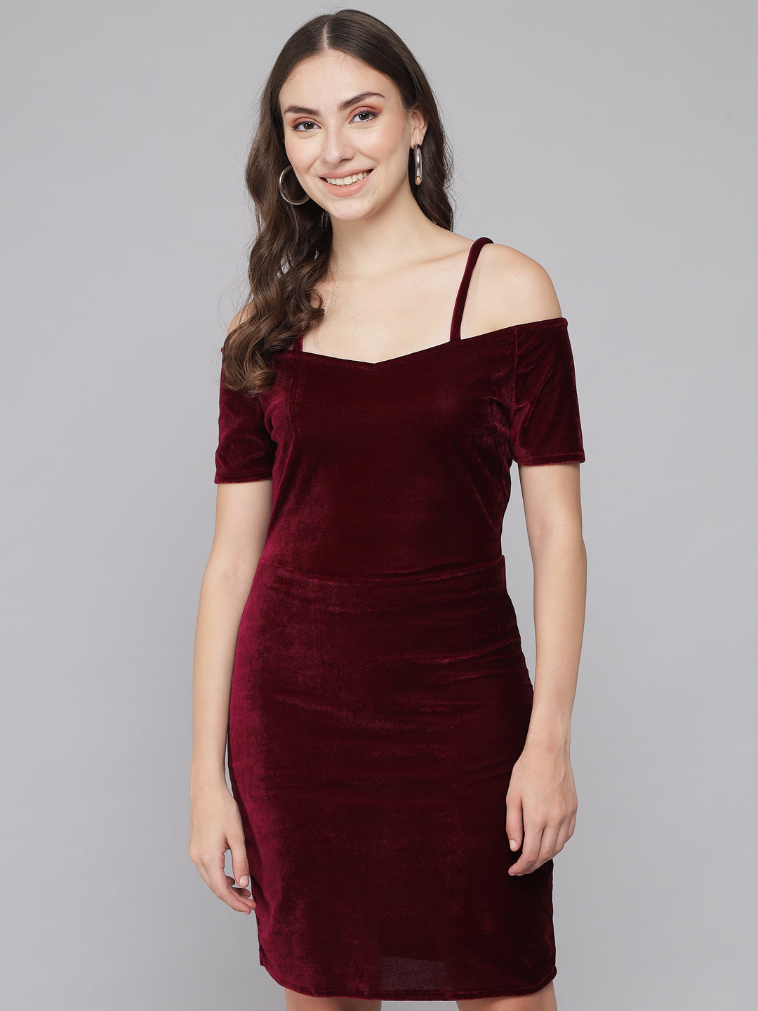 Short Sleeves Off-Shoulder Bodycon Party Women Wine