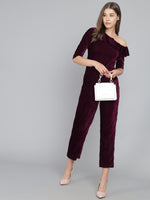 Ruffle Details One Piece One Shoulder Basic Jumpsuit Scarlet Wine