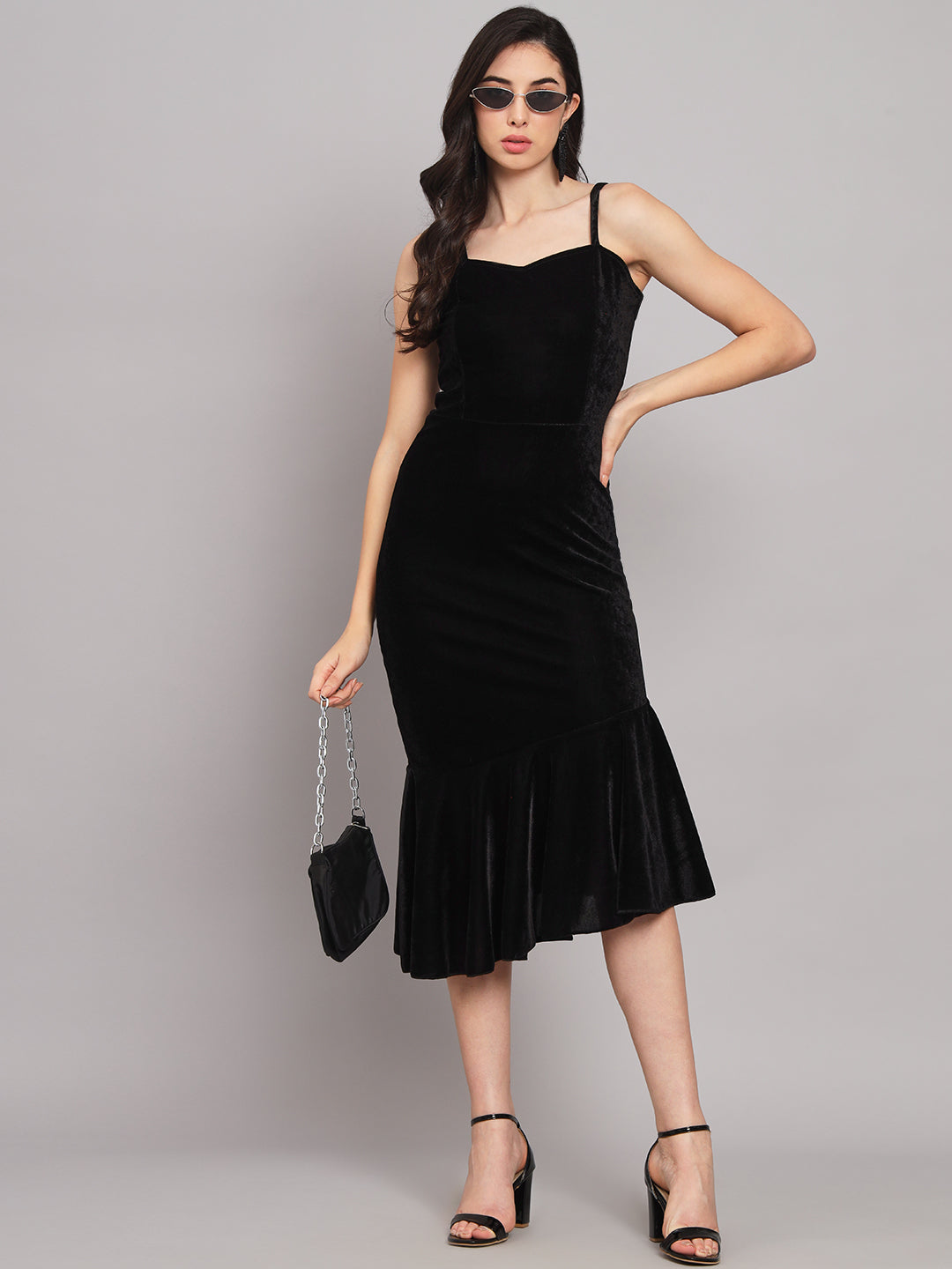 A-Line Fish Cut Ruffle Bottom Sleeveless Party Dress