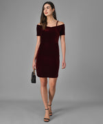 Short Sleeves Off-Shoulder Bodycon Party Women Maroon