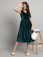 A-Line Velvet V-Neck Tops Sleeveless Party Dress Rama Green