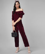 Ruffle Details One Piece One Shoulder Basic Jumpsuit Wine