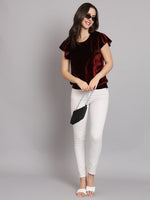 Short Sleeves Ruffles Stylish Party Top Maroon