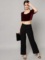 Puff Sleeves Velvet Blouse Tops Maroon