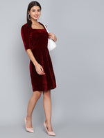 One Piece Bodycon Velvet Party Dress Sporty Maroon