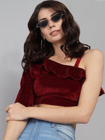 One Off Shoulder Ruffle Styling Blouse Tops Maroon