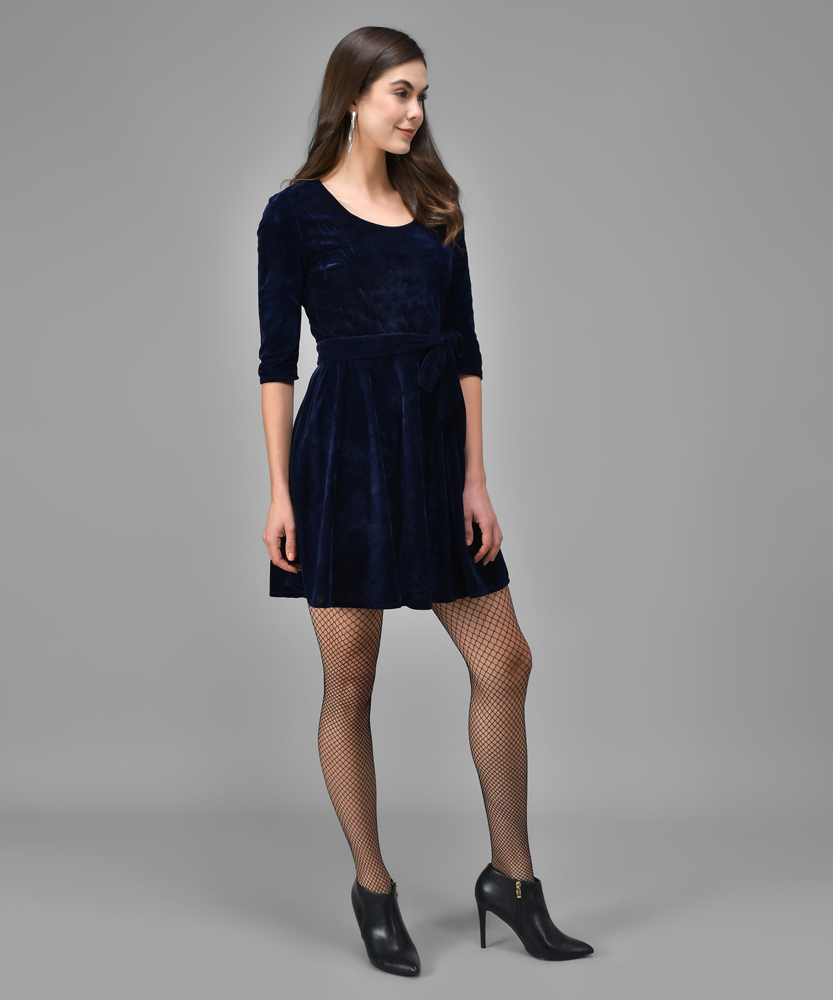 A-Line Quarter Sleeves Party Dress with Waistband