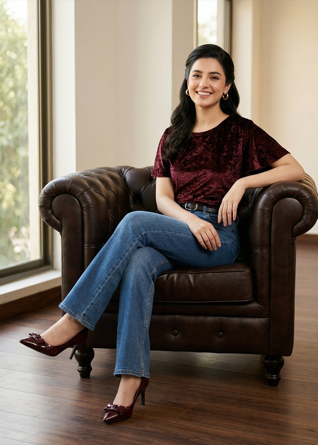 Burgundy Crush Velvet Flared Sleeve Top
