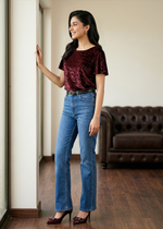 Burgundy Crush Velvet Flared Sleeve Top